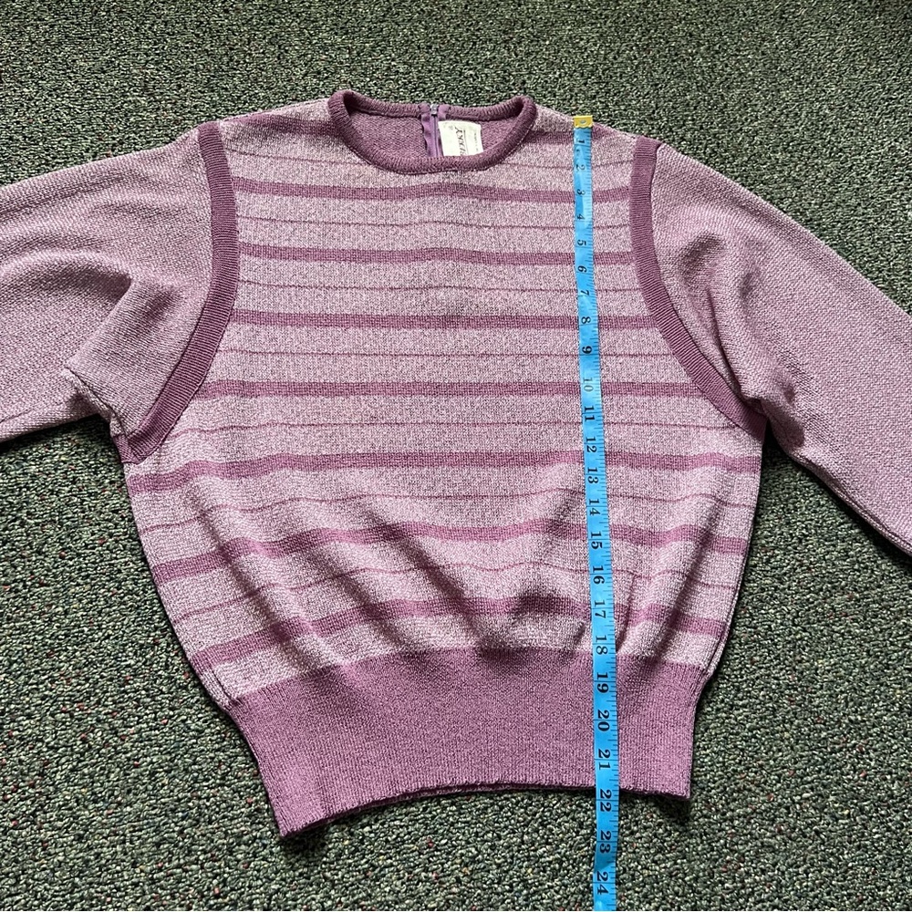 Vintage Pastel Purple Balloon Sleeve Striped Relaxed Fit Knit Modest Sweater M - Picture 13 of 16
